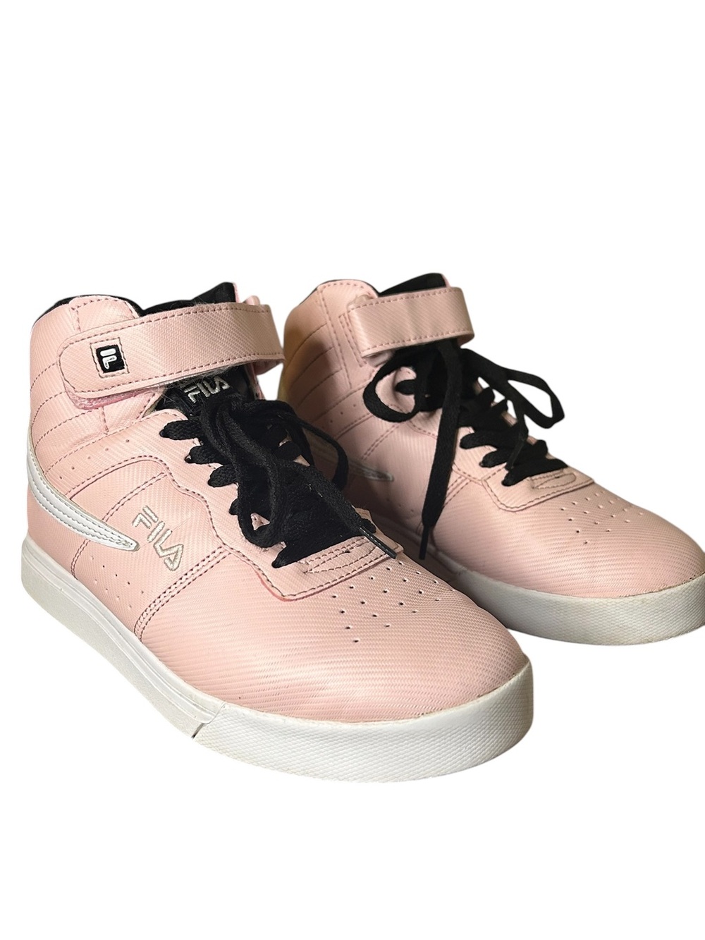 Fila Pink High-Top Sneakers with Black Laces and White Accents